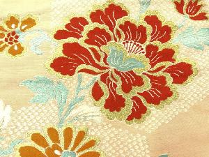 アンティーク　牡丹・菊模様織出し名古屋帯